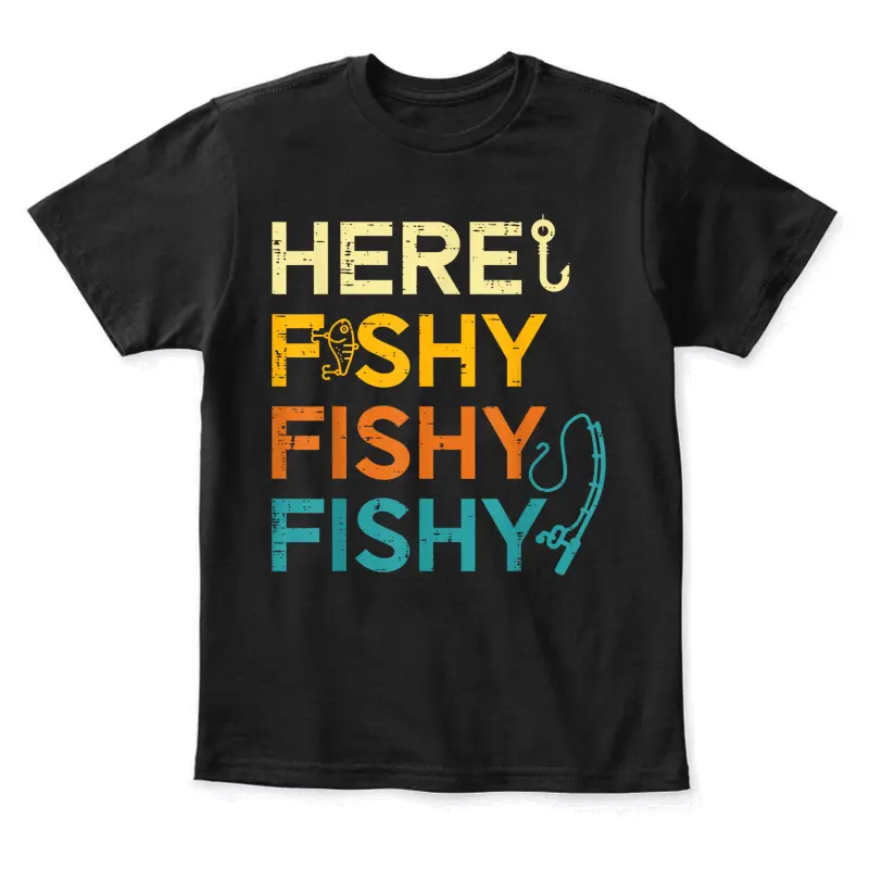 Fishing Here Fishy Retro Fish Lover Fisherman Men Women Kids Youth Staple T-Shirt