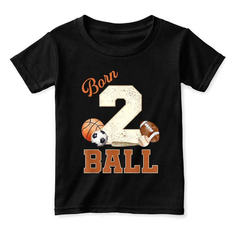 Born 2 Ball 2Nd Birthday Sports 2 Year Old Boy Second Bday Toddler Staple T-Shirt