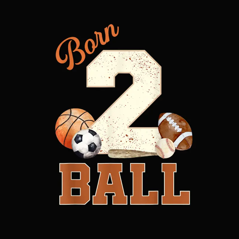 Born 2 Ball 2Nd Birthday Sports 2 Year Old Boy Second Bday Toddler Staple T-Shirt