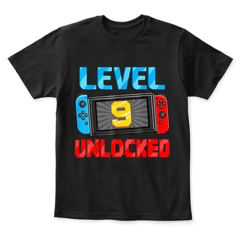 Level 9 Unlocked Gamer 9Th Birthday Gift Video Game Boys Youth Staple T-Shirt