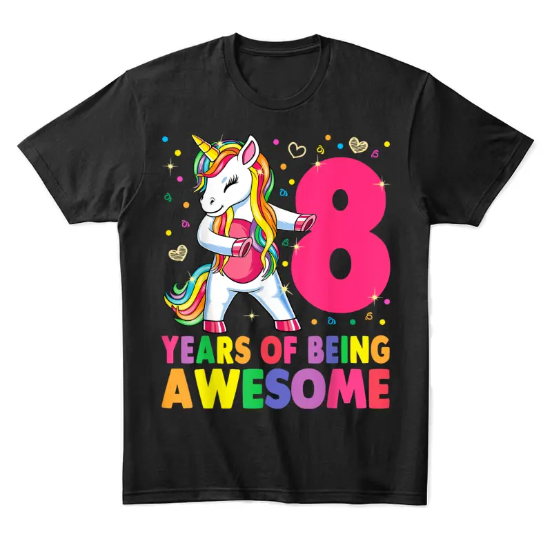 8 Years Old Unicorn Flossing 8Th Birthday Girl Unicorn Party Unisex Staple T-Shirt