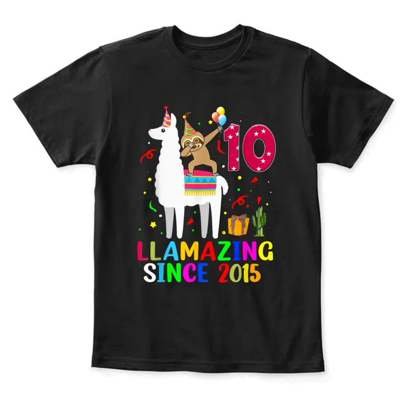Llamazing Since 2015 Llama Sloth 10Th Birthday 10 Years Youth Staple T-Shirt