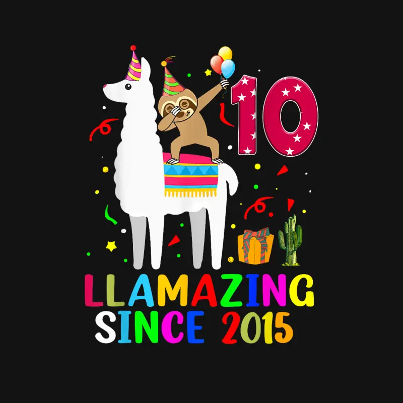 Llamazing Since 2015 Llama Sloth 10Th Birthday 10 Years Youth Staple T-Shirt