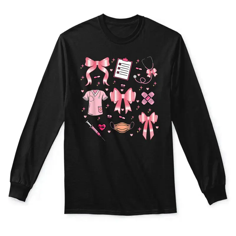 Nurse Coquette Bow Cute Nursing Student Gift Er Rn Matching Unisex Long Sleeve T-Shirt