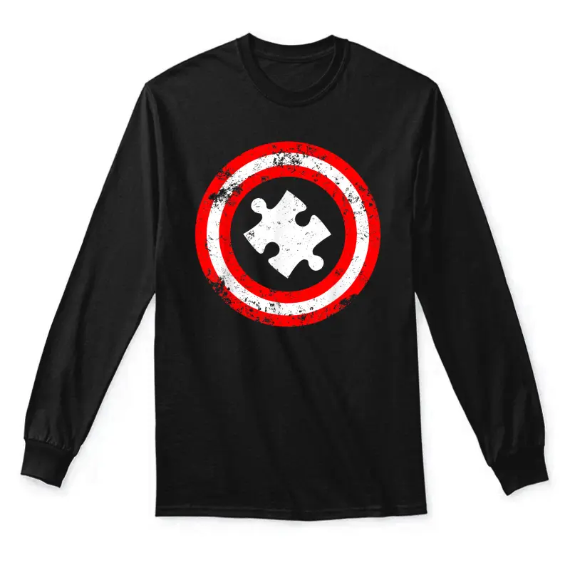 Captain Autism Puzzle Superhero Shield Autism Awareness Unisex Long Sleeve T-Shirt