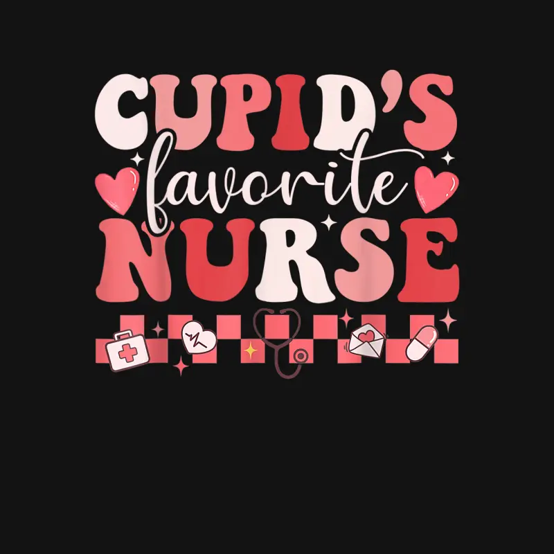 Groovy Retro Cupid's Favorite Nurse Valentine's Day Funny Unisex Long Sleeve T-Shirt