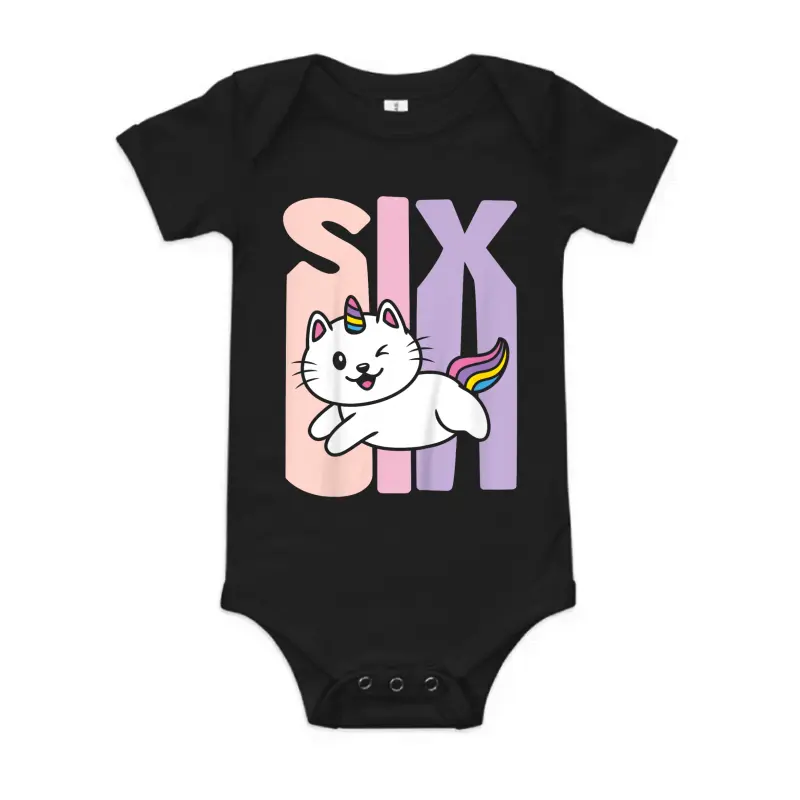 Kids 6 Year Old Cute Caticorn Cat Unicorn Birthday Girl B-Day Baby Onesie