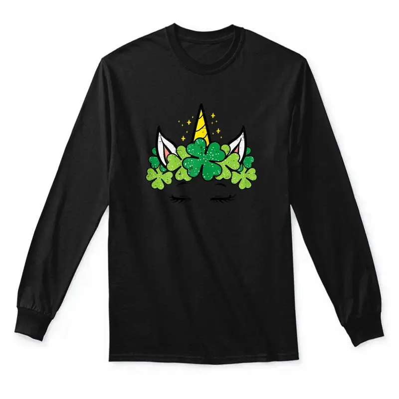 St Patricks Day Unicorn Face Shamrock Pattys Toddler Girls Unisex Long Sleeve T-Shirt