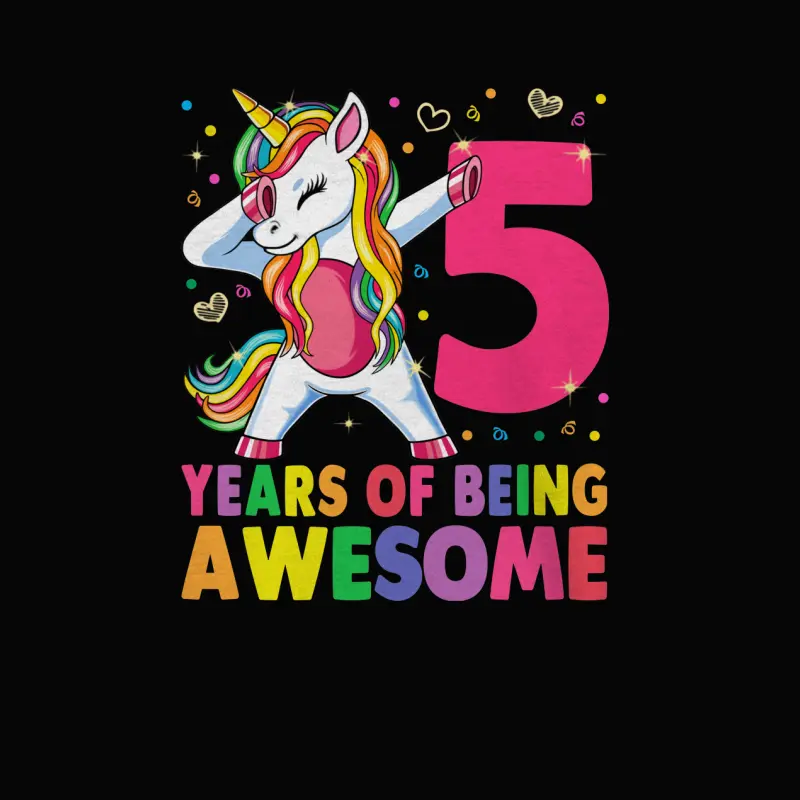 5 Years Old Unicorn Dabbing 5Th Birthday Girl Unicorn Party Toddler Staple T-Shirt