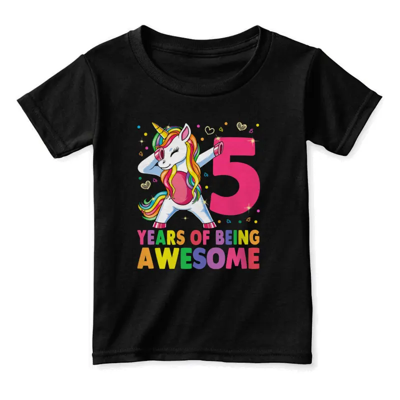 5 Years Old Unicorn Dabbing 5Th Birthday Girl Unicorn Party Toddler Staple T-Shirt