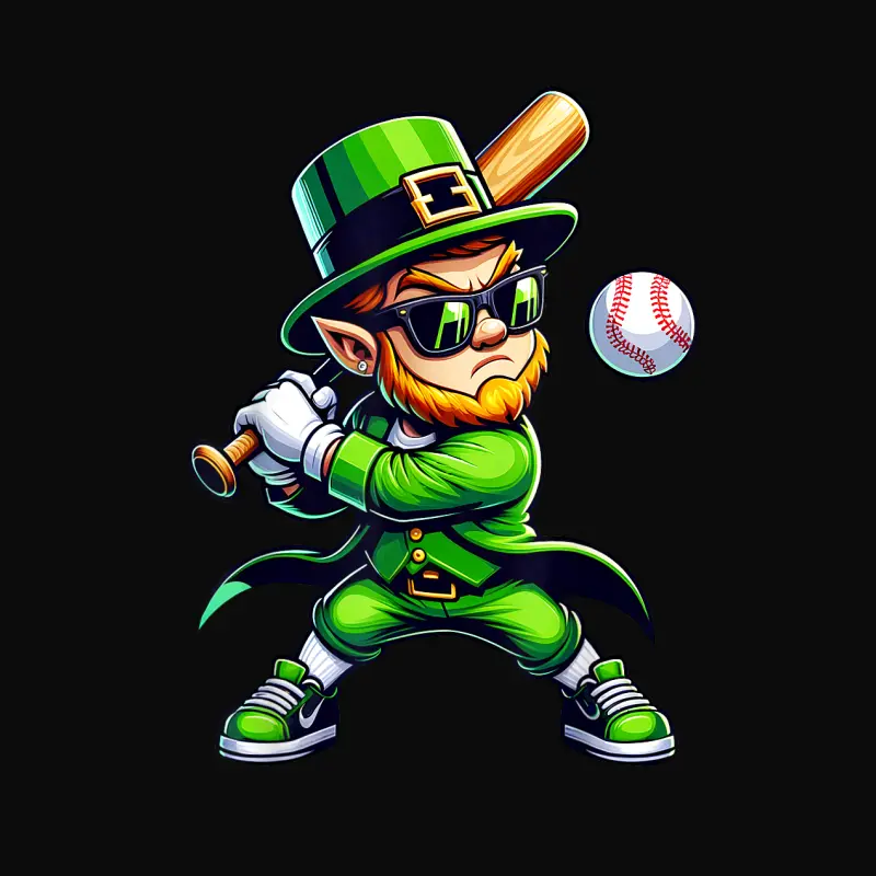 Leprechaun Playing Baseball St Patricks Day Sport Mens Boys Unisex Staple T-Shirt