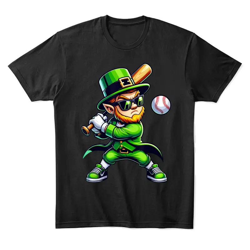 Leprechaun Playing Baseball St Patricks Day Sport Mens Boys Unisex Staple T-Shirt