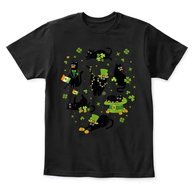 St Patricks Day Black Cat With Shamrock Irish Matching Youth Staple T-Shirt