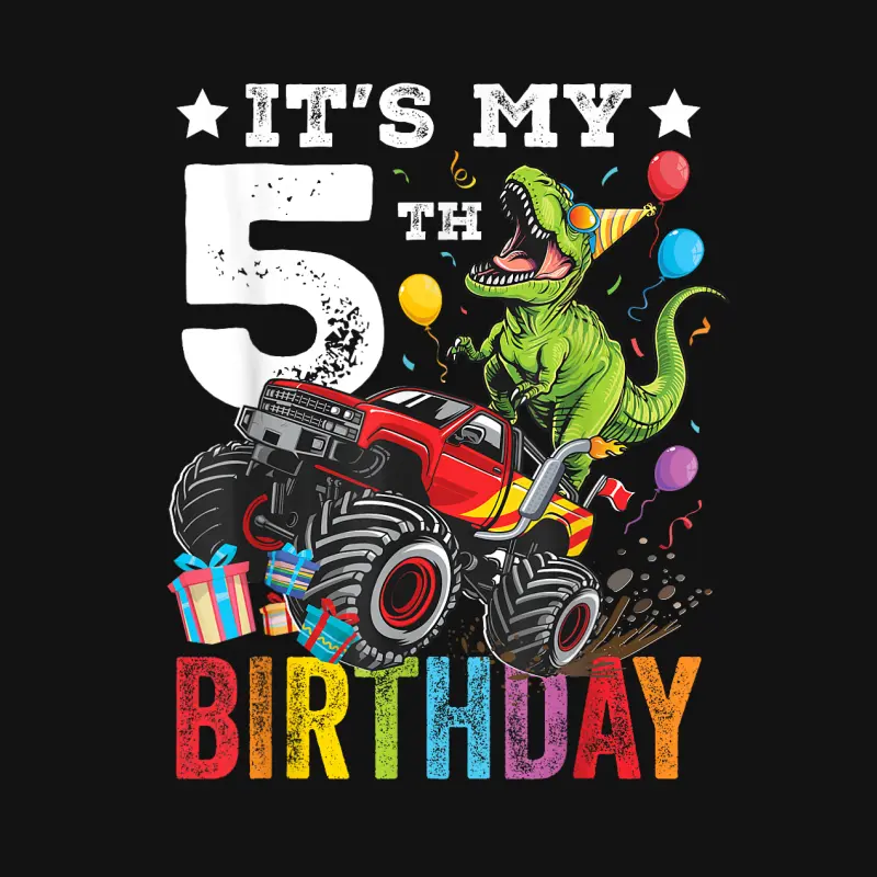 Five 5Th Birthday Dinosaur Monster Truck Unisex Long Sleeve T-Shirt
