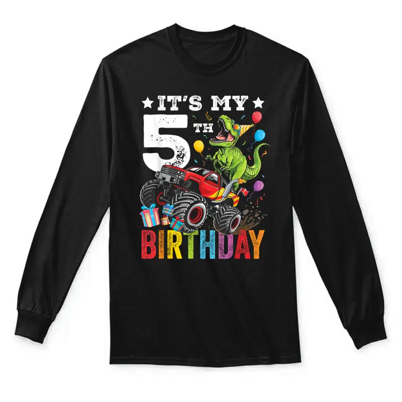 Five 5Th Birthday Dinosaur Monster Truck Unisex Long Sleeve T-Shirt