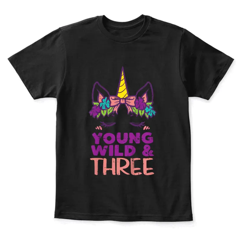 Kids Unicorn Young Wild Three 3 Year Old 3Rd Birthday Girls Gift Youth Staple T-Shirt
