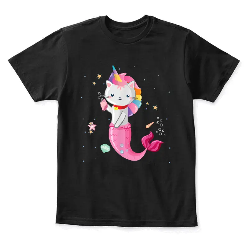 Cat Mermaid Unicorn Girl Kids Youth Staple T-Shirt