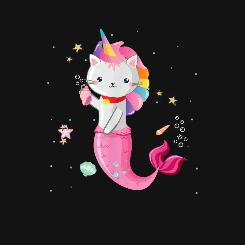 Cat Mermaid Unicorn Girl Kids Youth Staple T-Shirt
