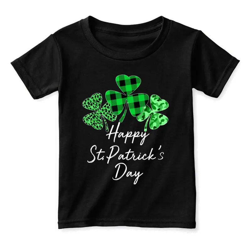 Plaid Shamrock Leopard Camouflage Happy St Patricks Day Toddler Staple T-Shirt