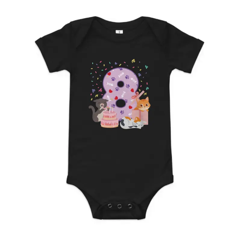 8Th Birthday Girl Cute Cat Outfit 8 Years Old Bday Party Baby Onesie