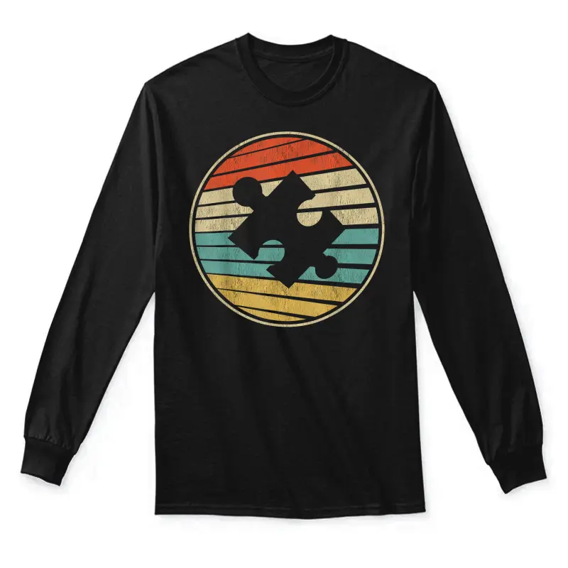Cute Autism Awareness Vintage 70S 80S Autism Mom Dad Puzzle Unisex Long Sleeve T-Shirt