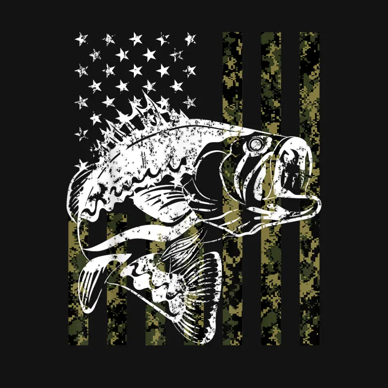 Fishing, Camouflage American Flag Fish, Bass Fish Fisherman Unisex Long Sleeve T-Shirt
