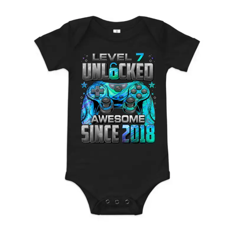 Level 7 Unlocked Awesome Since 2018 7Th Birthday Gaming Baby Onesie