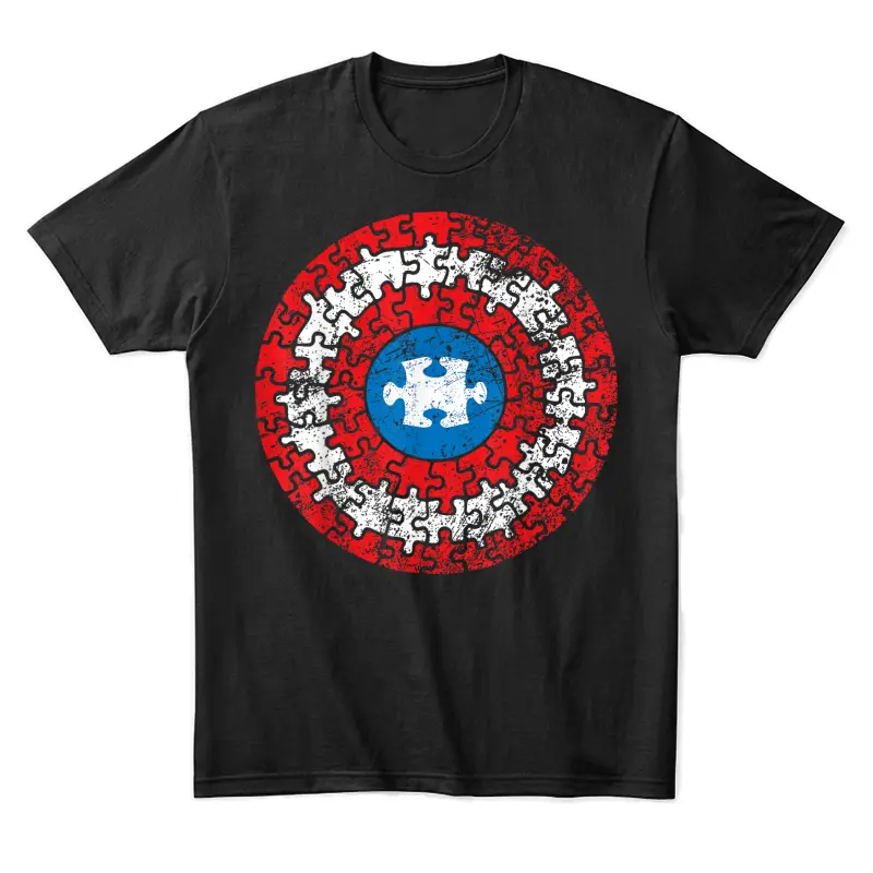 Captain Autism Aspergers Awareness Superhero Puzzle Shield Unisex Staple T-Shirt