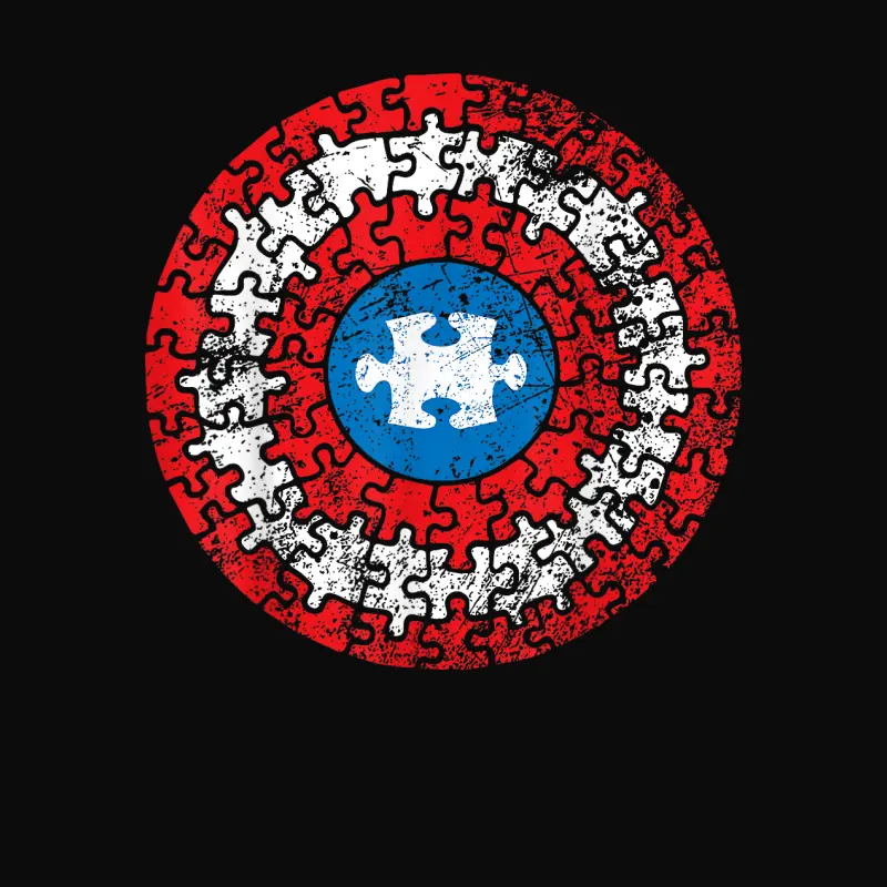 Captain Autism Aspergers Awareness Superhero Puzzle Shield Unisex Staple T-Shirt