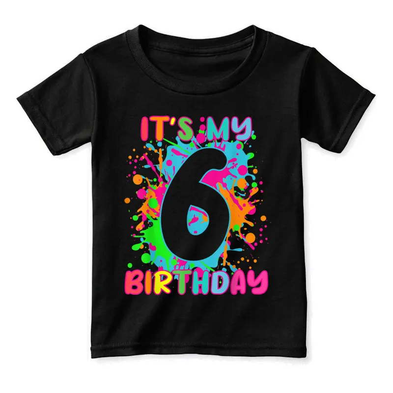 6Th Birthday Paint Splashes T-Shirt Kids, Girls, Boys 6 Year Toddler Staple T-Shirt