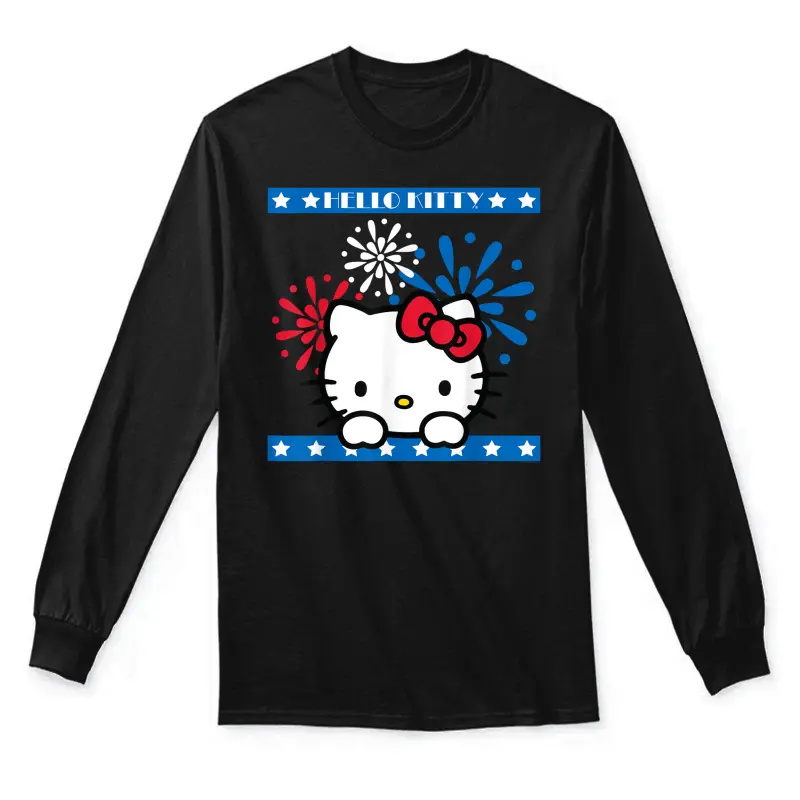 Hello Kitty Fireworks 4Th Of July Red White Blue Americana Unisex Long Sleeve T-Shirt