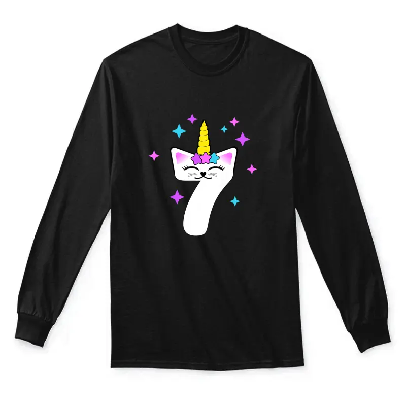 Kids 7 Year Old Cat Unicorn Caticorn 7Th Birthday Party Girls Unisex Long Sleeve T-Shirt