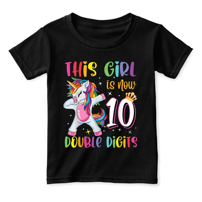 This Girl Is Now 10 Double Digits 10Th Birthday Unicorn Toddler Staple T-Shirt