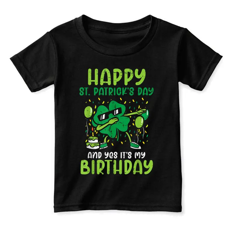 Happy St Patricks Day Birthday Shamrock Dab Bday Party Kids Toddler Staple T-Shirt