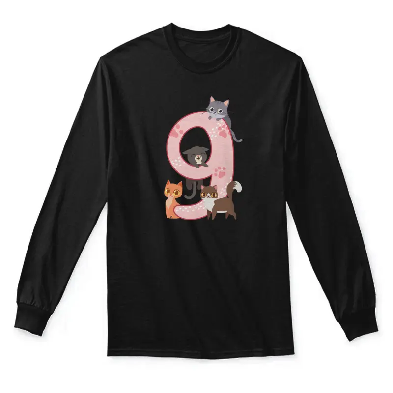 9Th Birthday Girl Cats Outfit 9 Years Old Unisex Long Sleeve T-Shirt