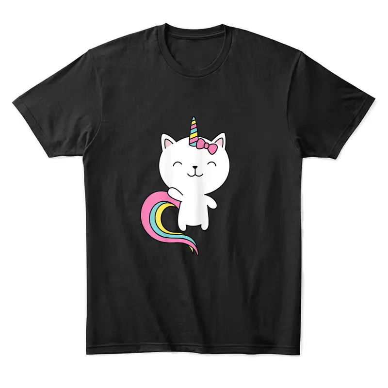 Caticorn  Cute Cat Unicorn Horn Rainbow Pastel Colors Unisex Staple T-Shirt