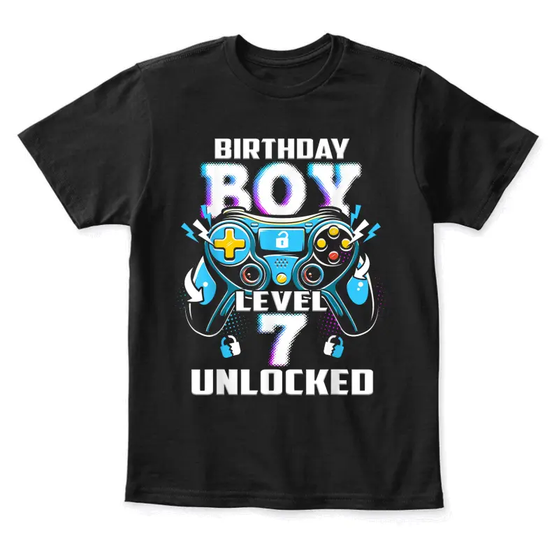 Level 7 Unlocked Video Game 7Th Birthday Gamer Boys Youth Staple T-Shirt