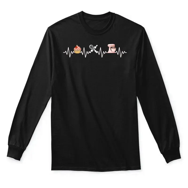 Baking Heartbeat Funny Pastry Baker Chef Cooking Lover Unisex Long Sleeve T-Shirt