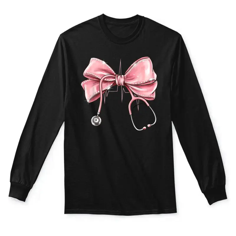 Women Pink Coquette Nurse Stethoscope Bow Nurse Appreciation Unisex Long Sleeve T-Shirt