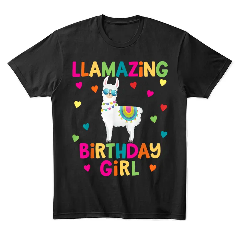 Llama Birthday Party Llamazing Girl Rainbow Hearts Gift Unisex Staple T-Shirt