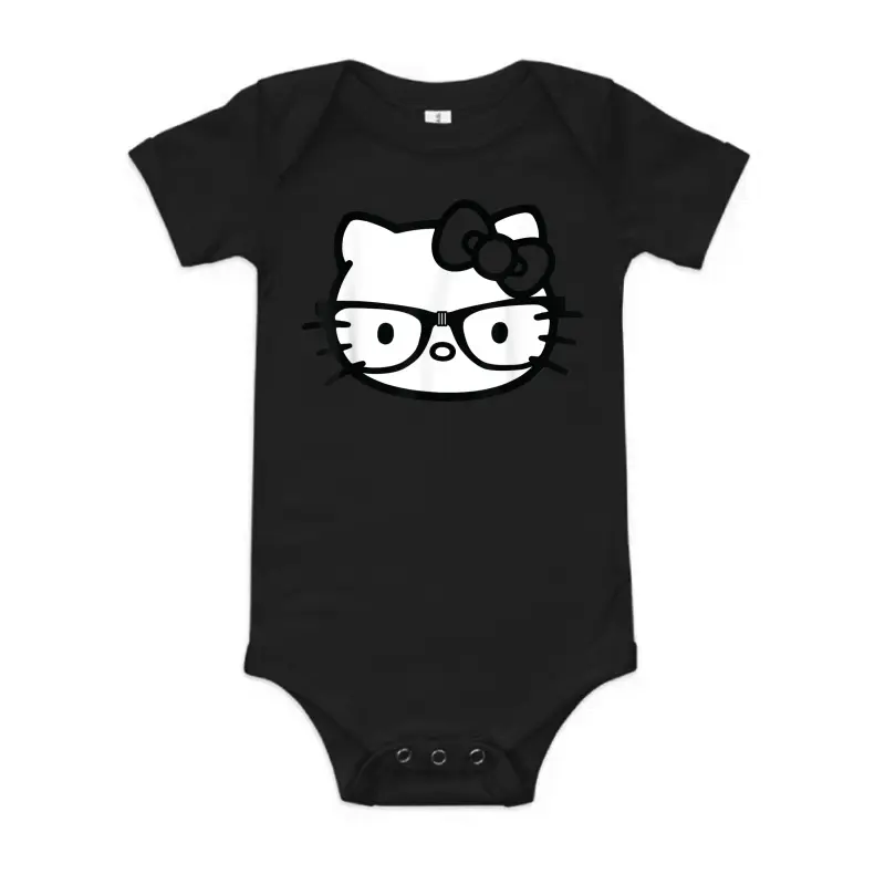 Hello Kitty Black And White Nerd Glasses Short Sleeve Baby Onesie