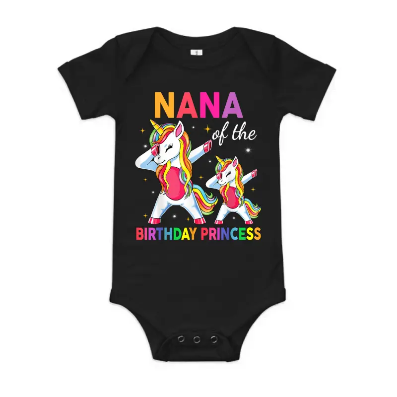 Nana Of The Birthday Princess Girl Dabbing Unicorn Baby Onesie