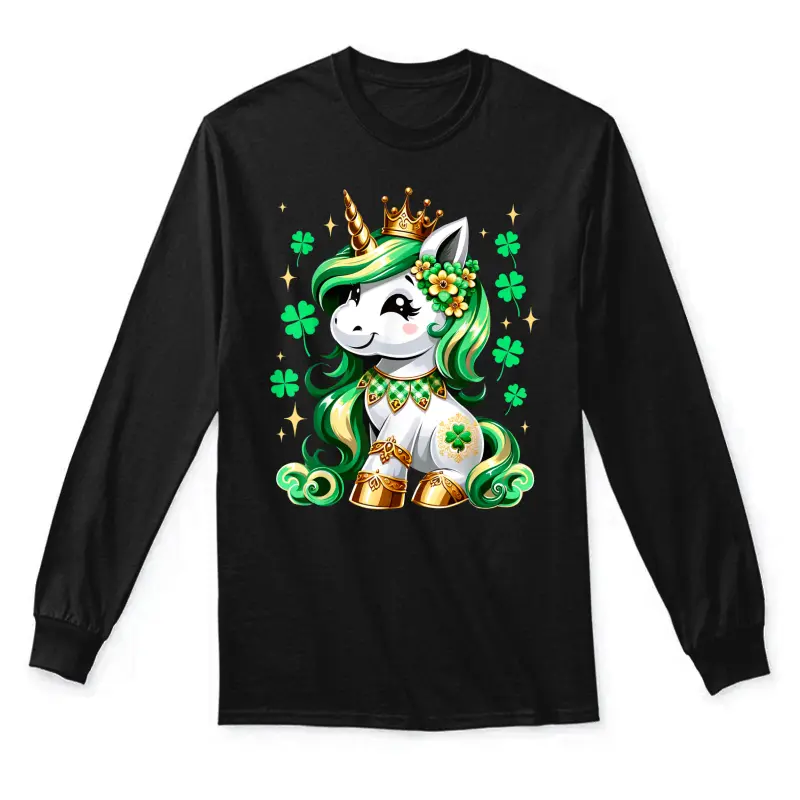 Cute Unicorn Shamrock St Patricks Day Girls Kids Lepricorn Unisex Long Sleeve T-Shirt