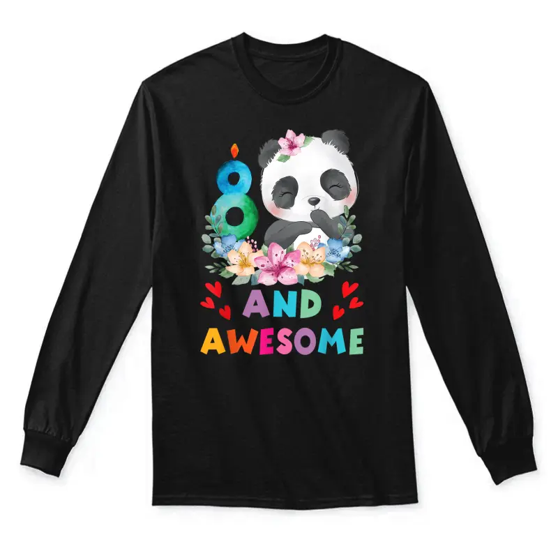 8 Years Old 8Th Birthday Panda Unicorn Girl Party Gift Unisex Long Sleeve T-Shirt