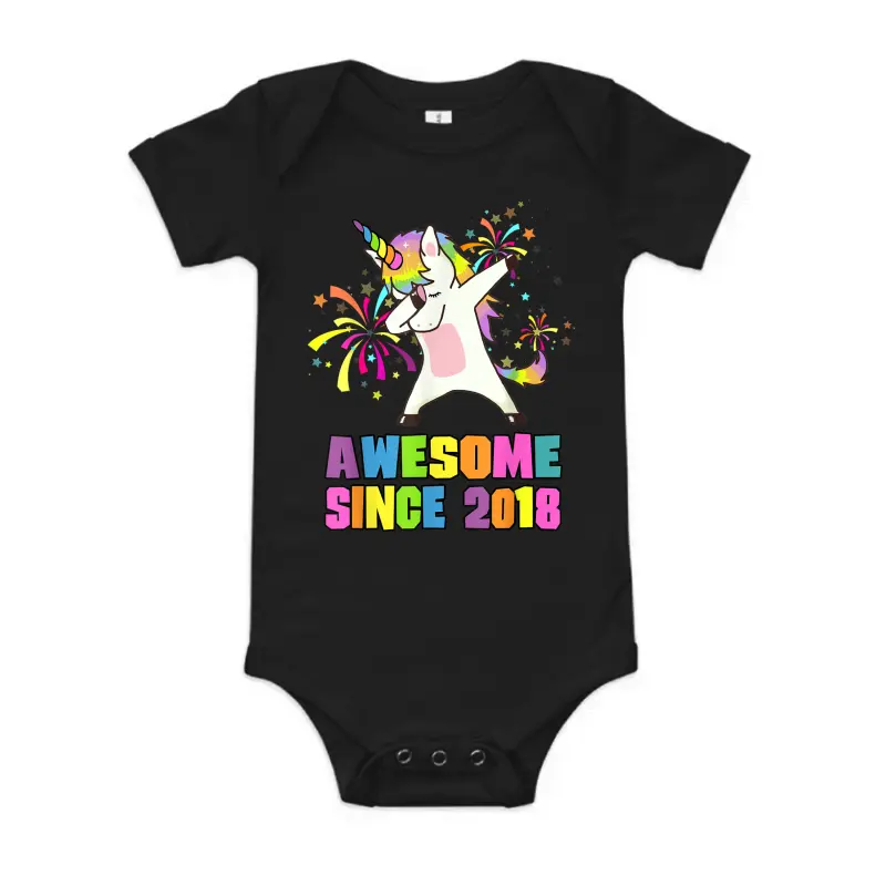 7 Years Old 7Th Birthday Awesome Since 2018 Unicorn Baby Onesie