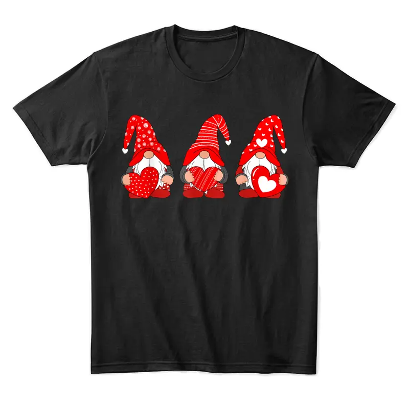Three Gnomes Holding Heart Valentine's Day For Women Girls Unisex Staple T-Shirt