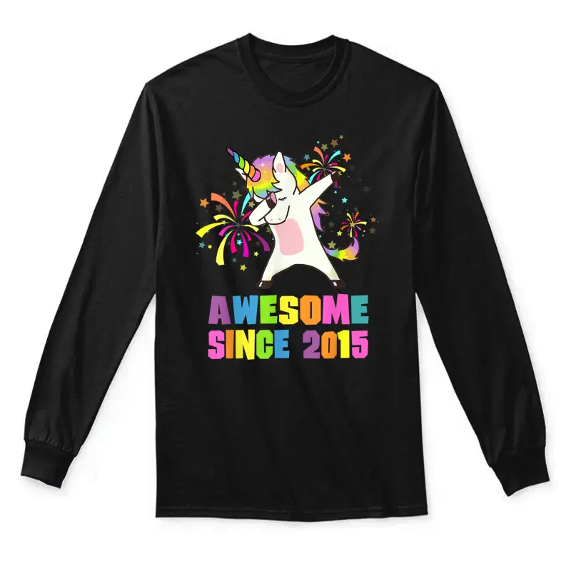 10 Years Old 10Th Birthday Awesome Since 2015 Unicorn Unisex Long Sleeve T-Shirt