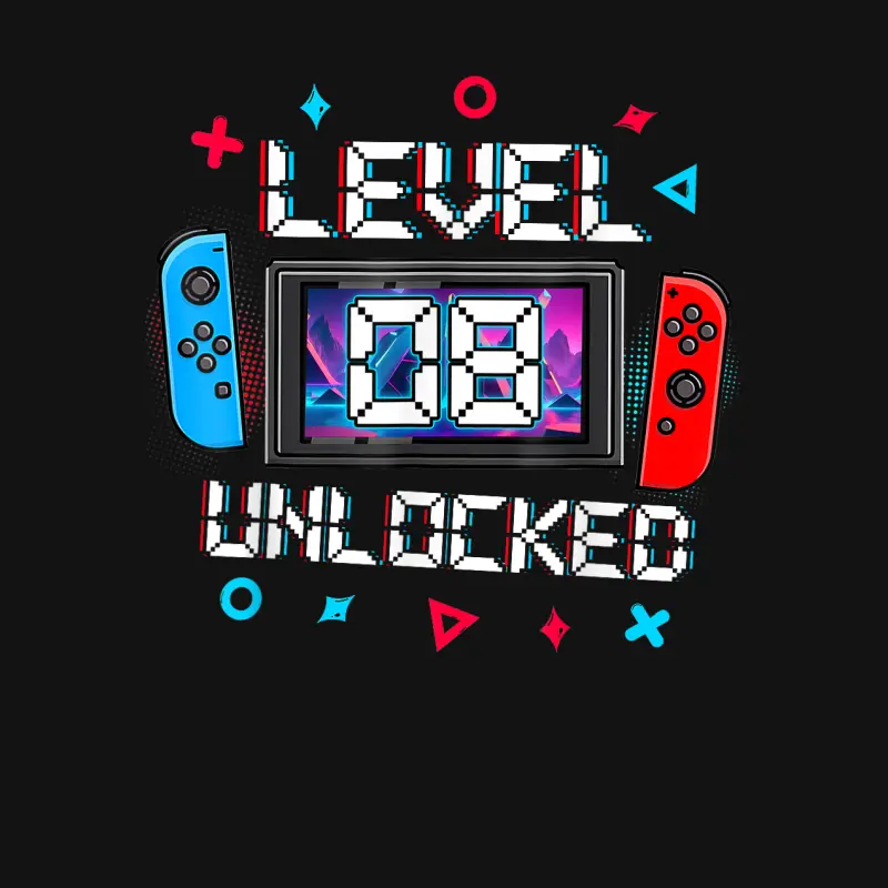 Level 8 Unlocked Gamer 8Th Birthday Gift Video Game Boys Youth Staple T-Shirt