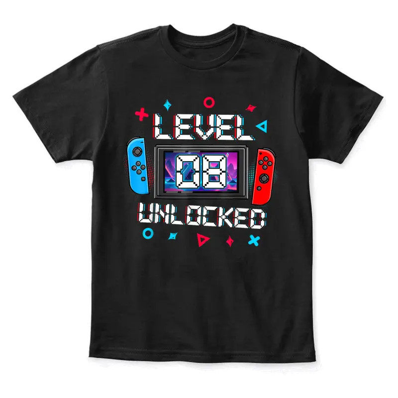 Level 8 Unlocked Gamer 8Th Birthday Gift Video Game Boys Youth Staple T-Shirt
