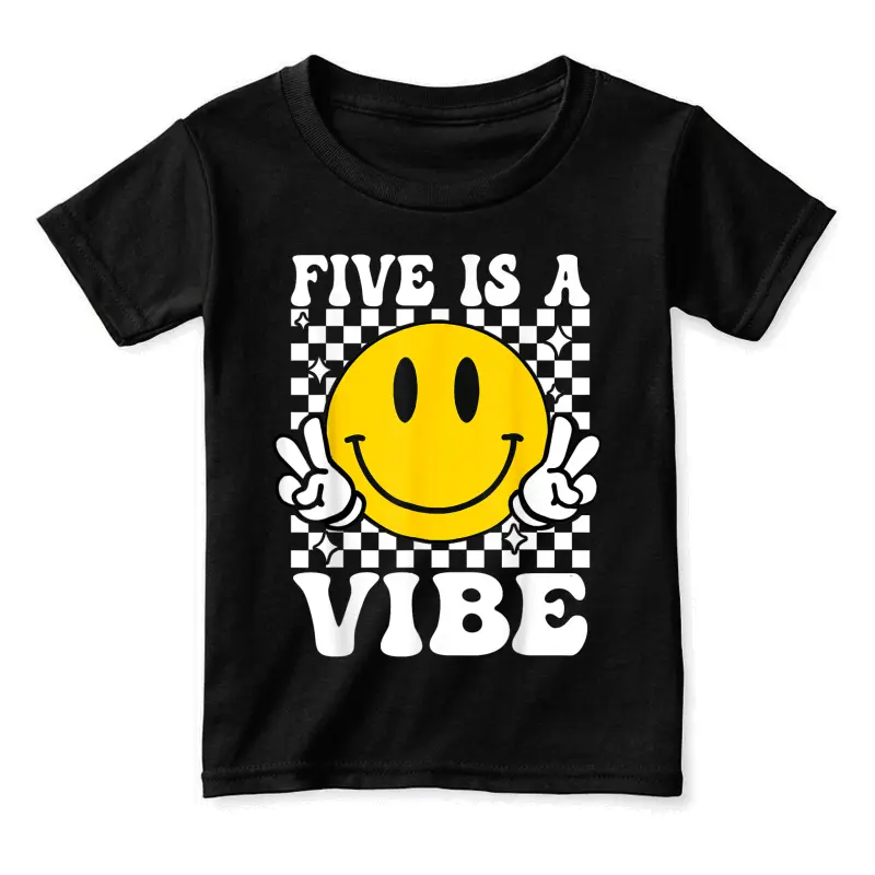 Five Is A Vibe 5Th Birthday Groovy Boys Girls 5 Years Old Toddler Staple T-Shirt